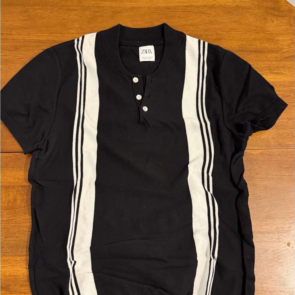 Zara Men's Black Shirt with White Stripes